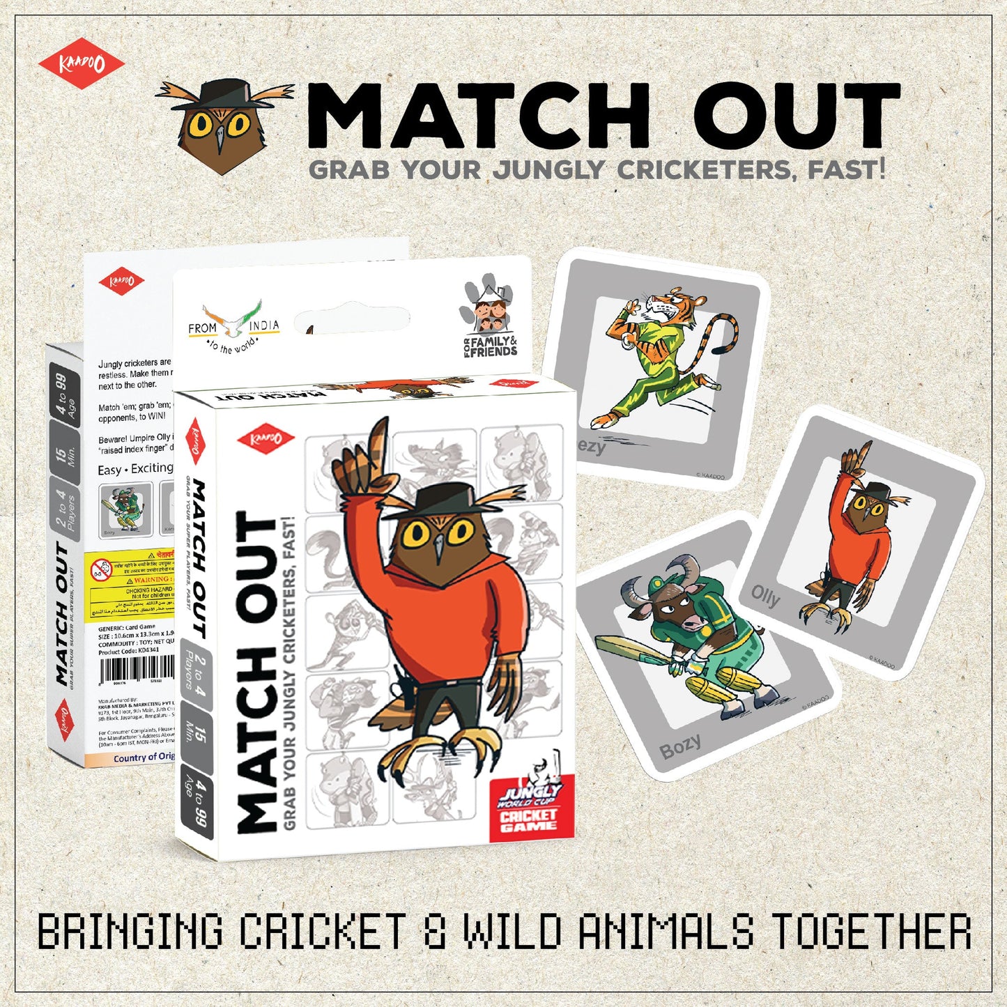 MATCH OUT Card Game - Grab Your JUNGLY CRICKETERS, Fast! (Pack of 5)