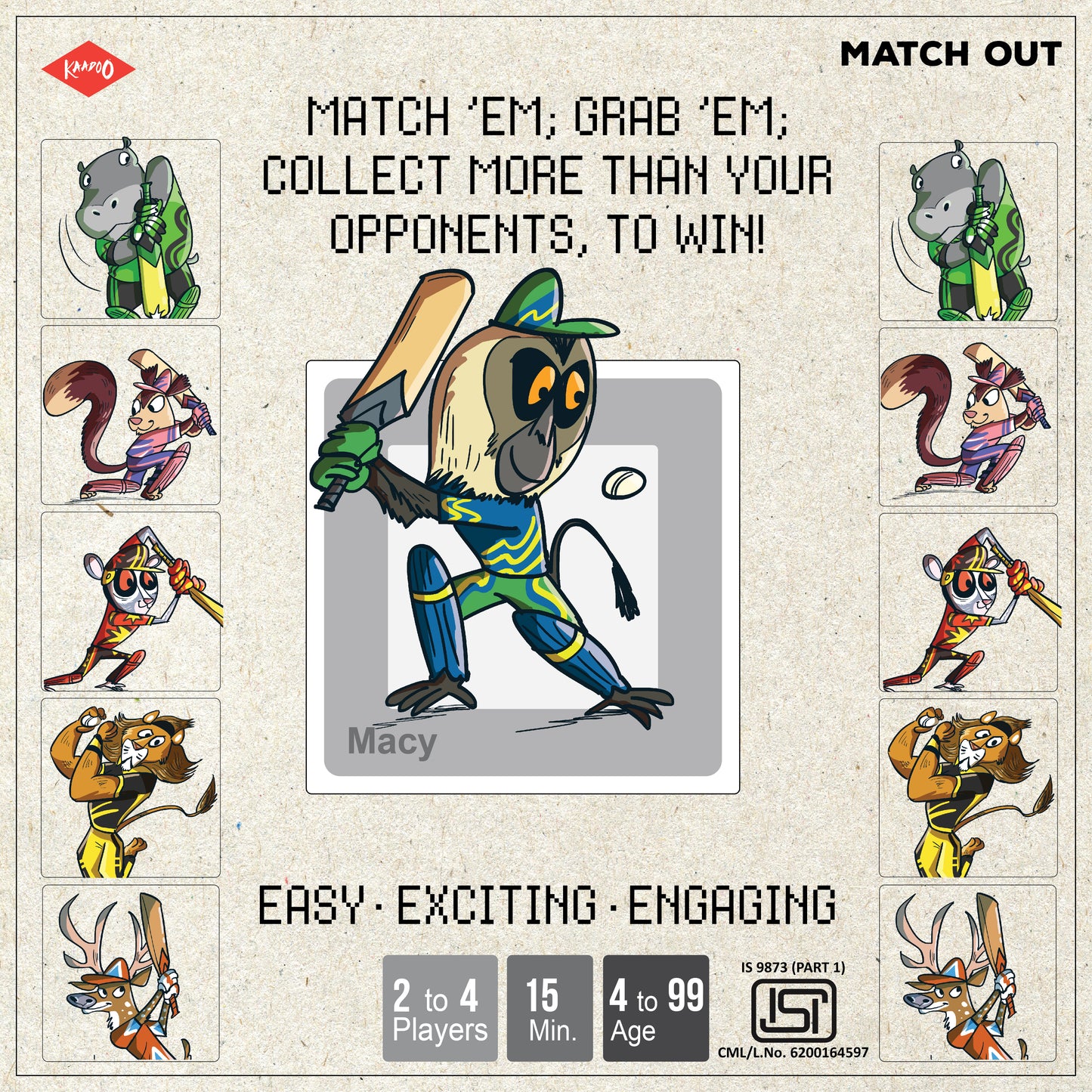 MATCH OUT Card Game- Grab Your JUNGLY CRICKETERS, Fast!