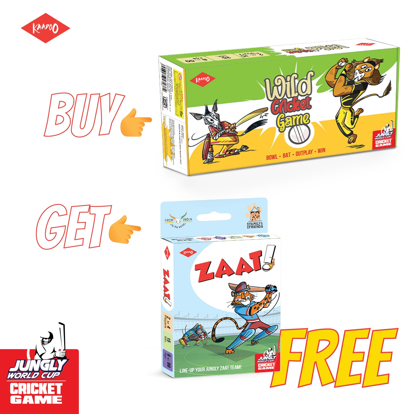 Buy 1 Get 1 - JUNGLY WILD CRICKET! and ZAAT! - Jungly Cricket Card Games